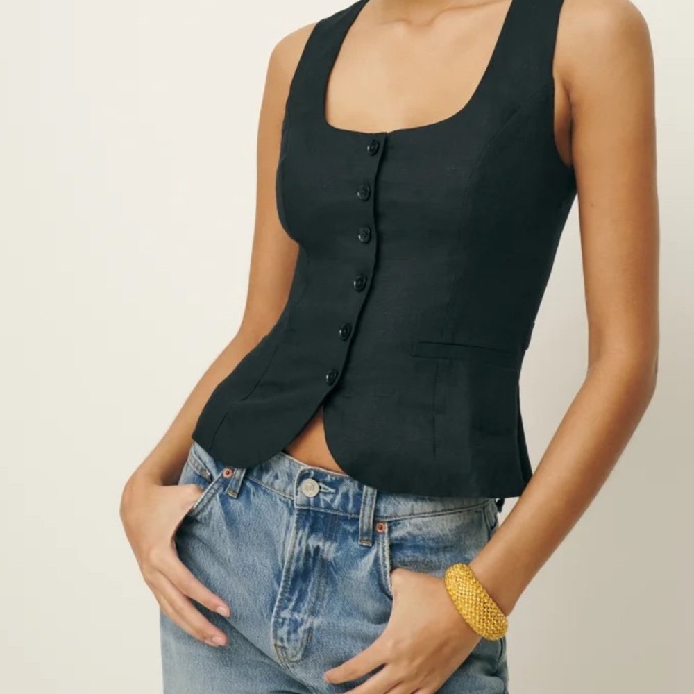 Reformation delanie black linen top